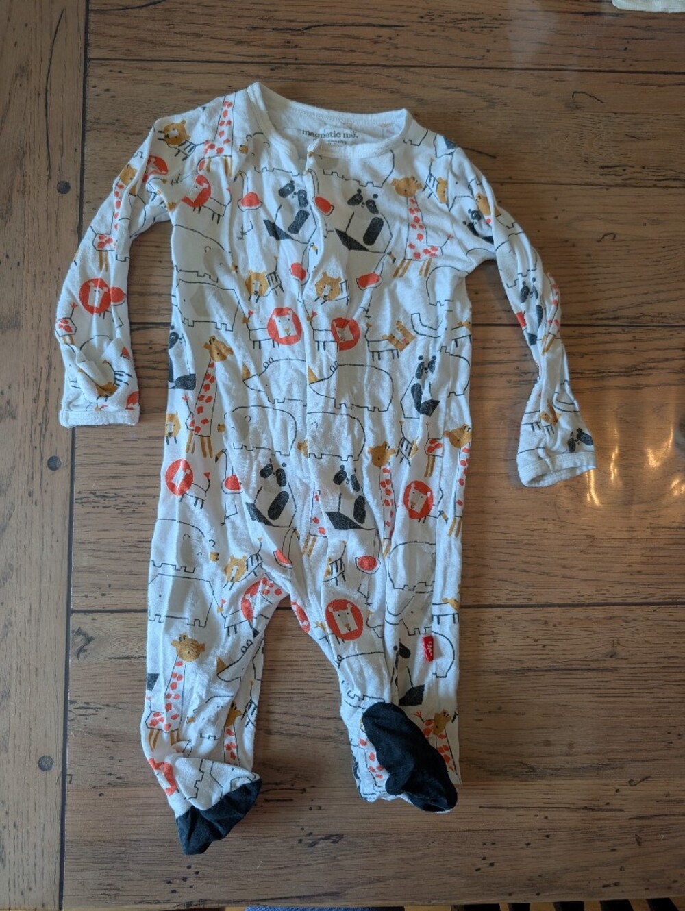 Magnetic Me 0-3 Month Pajamas with Safari Animal Print - White/Orange/Yellow